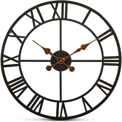 Bernhard Products Extra Large Wall Clock 20 Inch Wrought Iron Black Metal, Qu...