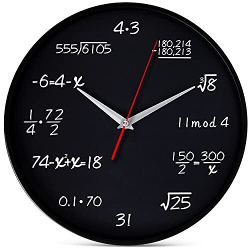 Bernhard Products Math Wall Clock Black 12 Inch Silent Non-Ticking Unique Gift