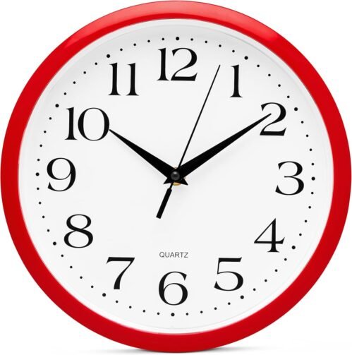 Bernhard Products Red Wall Clock Silent Non Ticking - 10 Inch 10 Inch,