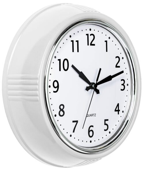 Bernhard Products Retro Wall Clock 9.5 Inch White Kitchen 50's Vintage Design...