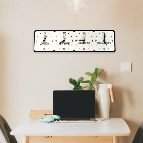 Bespoke Named Square 4 Time Zones Wall Clocks & Desk Stand, Many Colour Choices
