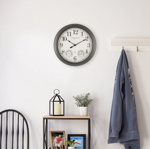 Better Homes & Gardens 15.5" Gray Gunmetal Finish Arabic Round Analog Wall Clock
