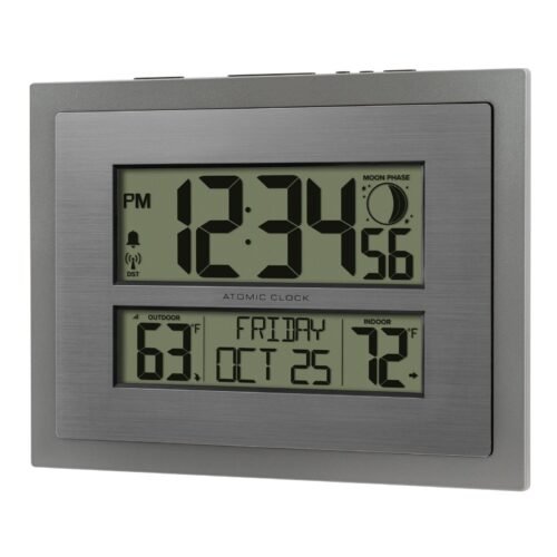 Better Homes & Gardens Silver Atomic Wall/Table Clock with Moon Phase & Calendar