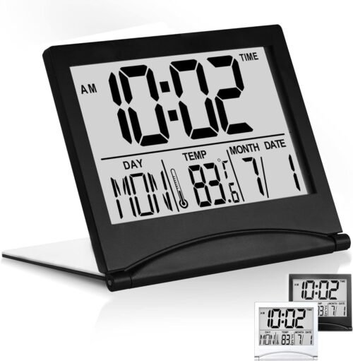 Betus Digital Travel Alarm Clock Foldable LCD Clock Compact Desk Clock Black