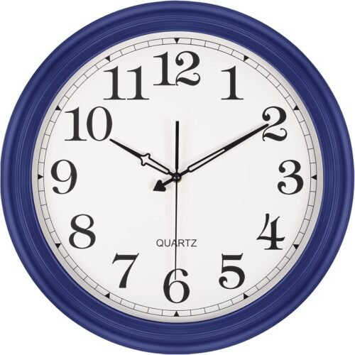 BEW Large Navy Blue Wall Clock, 18 Inch, Silent Non-Ticking Battery Operated