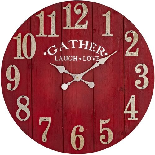 BEW Large Vintage Wooden Wall Clock, 24 Inch Silent Battery Operated Arabic R...
