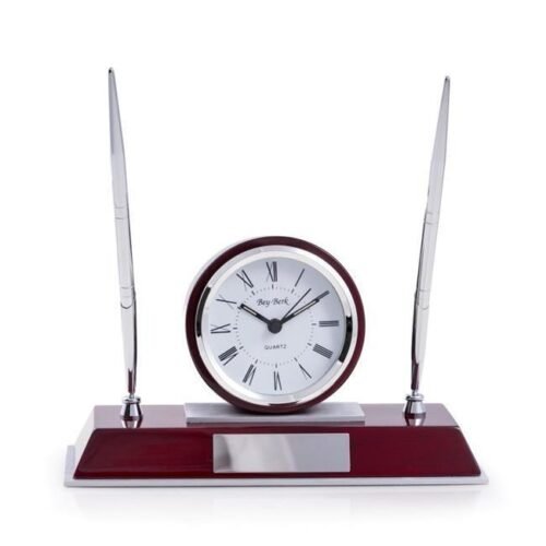Bey-Berk International CM681 Dresden Lacquered Quartz Desk Clock with Chrome ...