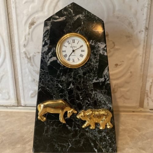 Bey-Berk Marble Bull & Bear Stock Market Quartz Desk Clock Wall & Broad See DESC