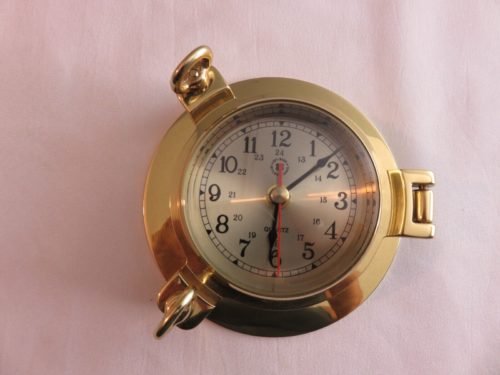 Bey Berk Natical Brass Porthole Quartz Clock, excellent condition
