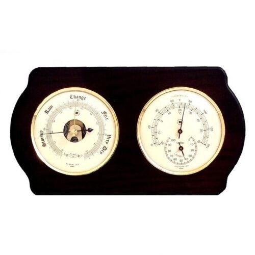 Bey berk Barometer and Thermometer with Hygrometer on Ash Wood with Brass Bezel.