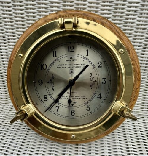 Bey Berk Brass Porthole High Tide Clock & Also Keeps Time Exc
