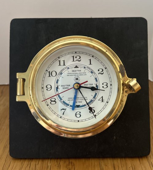 Bey Berk Brass Porthole High Tide Clock And Also Keeps Time Mounted