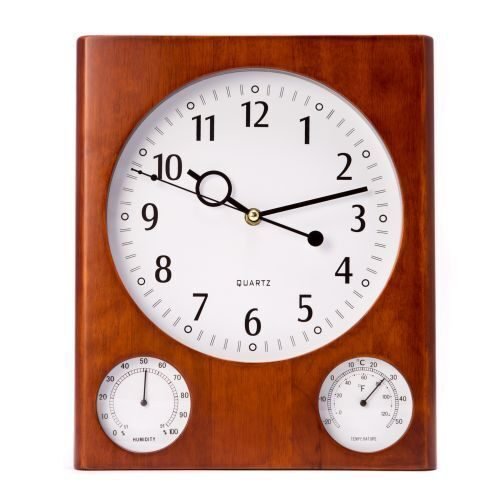 Bey Berk "Cherry" Wall Clock With Thermometer & Hygrometer