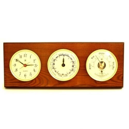 Bey berk Quartz Clock, Tide Clock and Barometer with Thermometer on Oak Wood 6