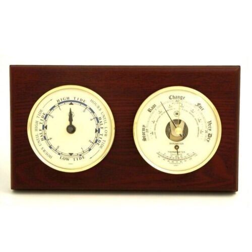 Bey berk Tide Clock and Barometer with Thermometer on Mahogany Wood 0