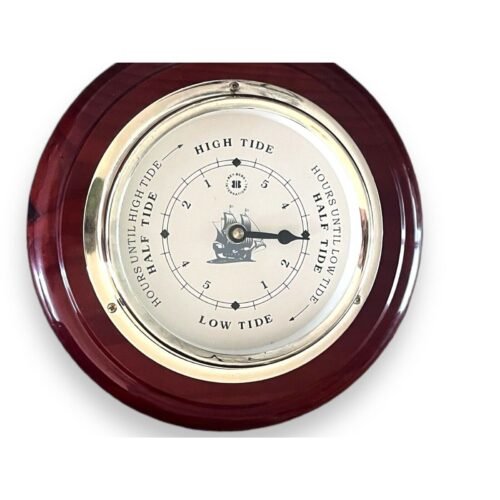 Bey Berk Tide Clock Cherry Wood Gold Trim With Brass Bezel 8.5 Inches Diameter