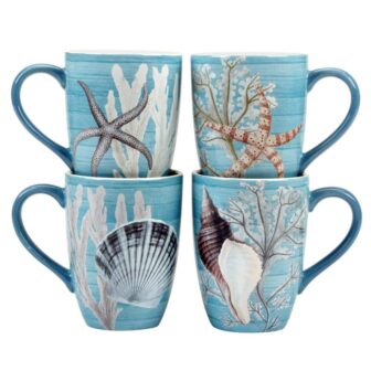 Beyond the Shore 20 oz. Mulit Colored Earthenware Beverage Mugs (Set of 4 ) image