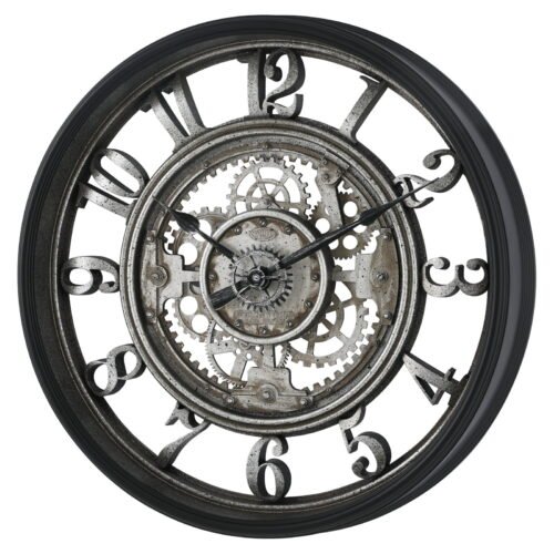 BH&G 20" Indoor Rustic Metal Arabic Moving Gear Analog Wall Clock Decor