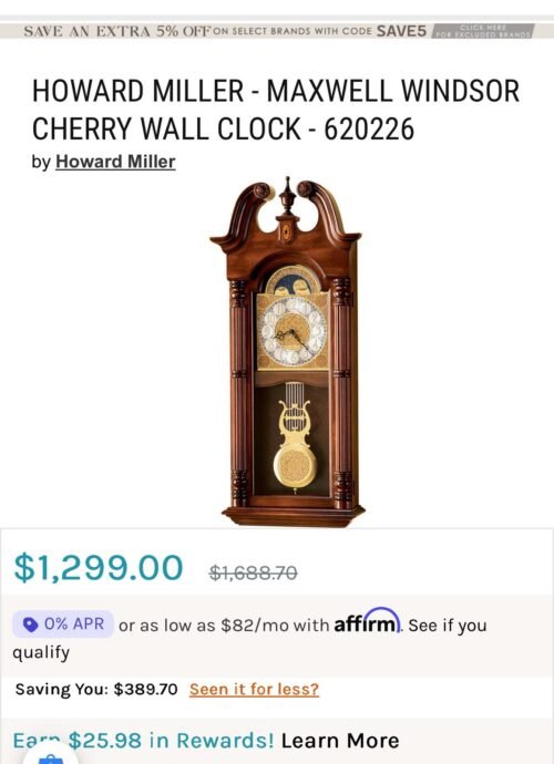 Big And Beautiful Howard Miller 620-226 Wall Clock .