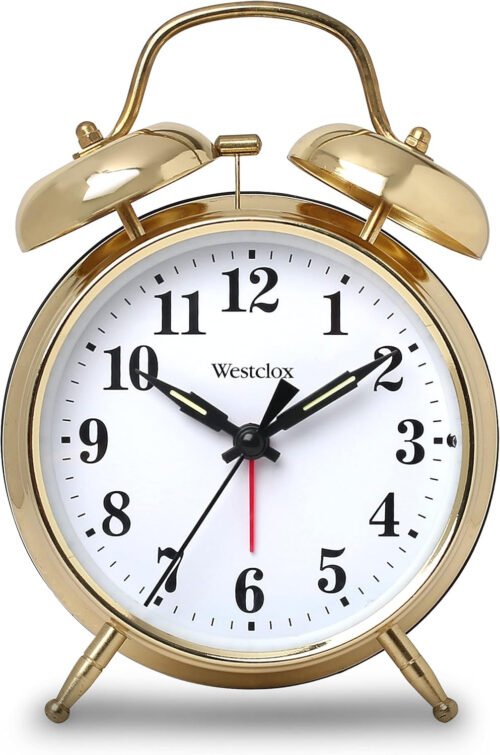 Big Ben Twin Bell Alarm Clock, Loud Battery Operated Clock with Backlight, Gold