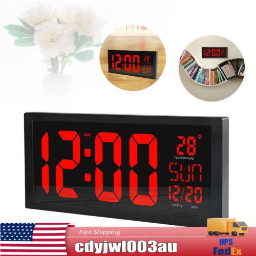 Big Digital Clock Wall Mount Large Numbers LED Display Day Date & Thermometer US