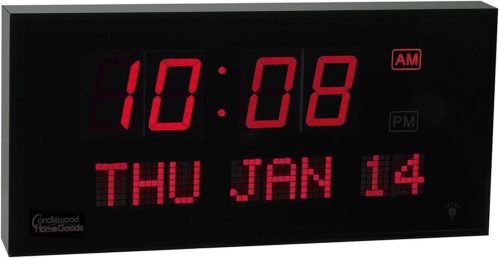 Big Oversized Digital Blue LED Calendar Clock with Day and Date - Shelf or Wall