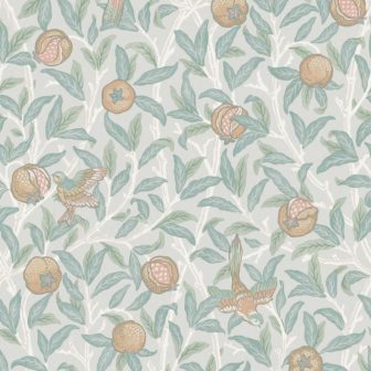 Bird and Pomegranate Duck Egg Blue Wallpaper Sample