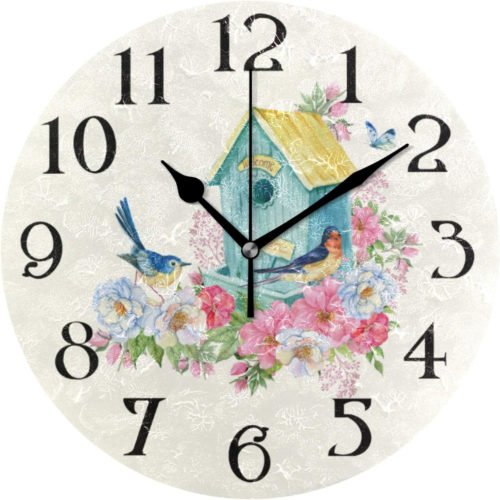 Bird Clock Birds House Wall Clock Butterfly Silent Non-Ticking Kitchen Clock Dec