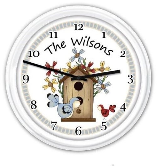 Birdhouse Personalized Wall Clock - Country Garden Cottage - GREAT GIFT