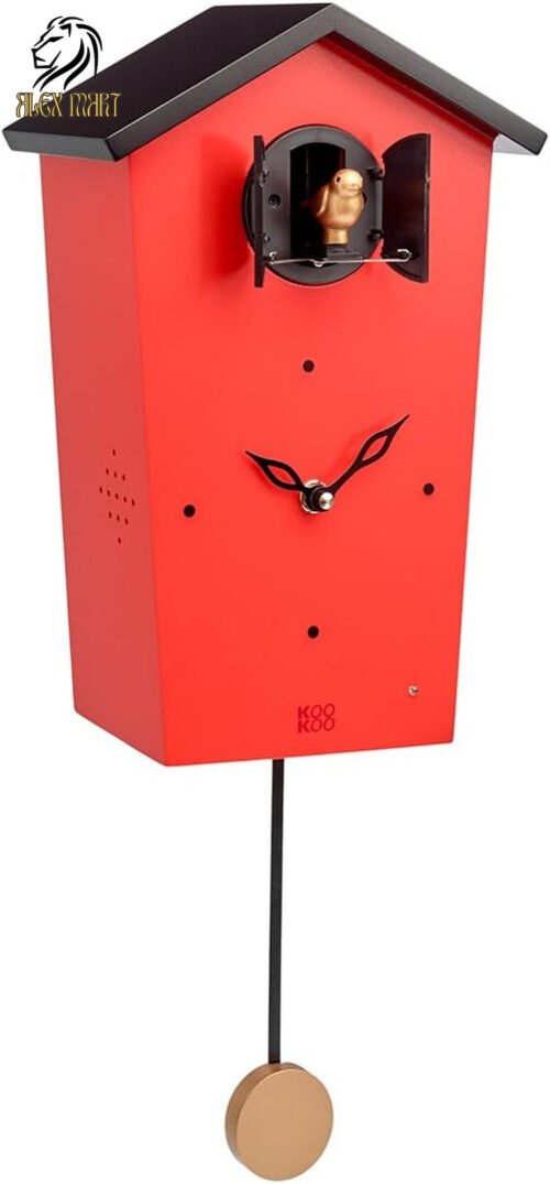 BirdHouse Red modern design cuckoo clock with 12 natural bird voices or Cuckoo