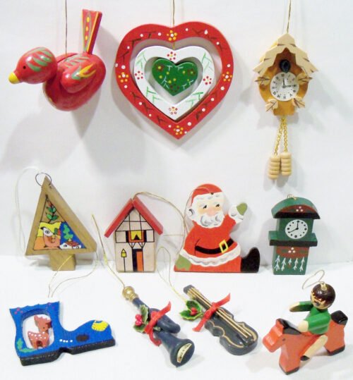 Bird Santa Horn Violin Tree Deer Clocks Child Horse Heart House Wooden Ornaments