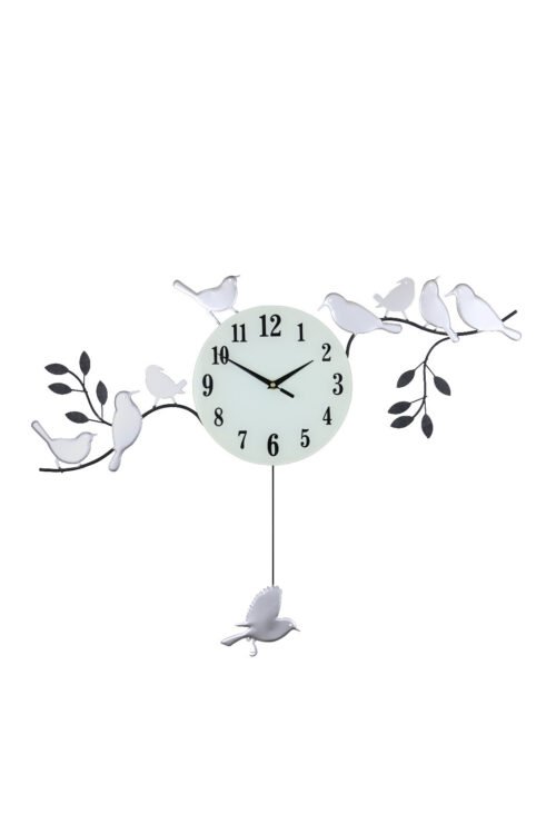 Birds on a Branch Metal Pendulum Wall Clock with Swinging Pendulum