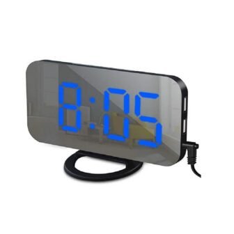 Black-Blue Digital LED Alarm Clock Mirror 2 USB Charger Ports Night Light...