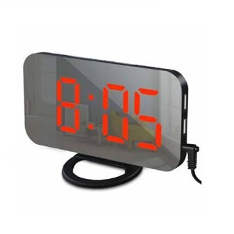 Black-Red Digital LED Alarm Clock Mirror 2 USB Charger Ports Night Light...