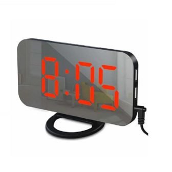 Black-Red Digital LED Alarm Clock Mirror 2 USB Charger Ports Night Light...