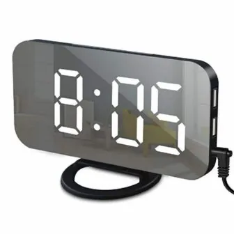 Black White Digital LED Alarm Clock Mirror 2 USB Charger Ports Night Light photo Black White Digital LED Alarm Clock Mirror 2 USB Charger Ports Night Light featured image