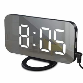 Black-White Digital LED Alarm Clock Mirror 2 USB Charger Ports Night Light...