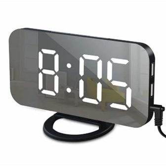 Black-White Digital LED Alarm Clock Mirror 2 USB Charger Ports Night Light...