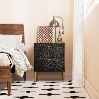 Black 2-Drawer Wood Nightstand with Tapered Support Legs