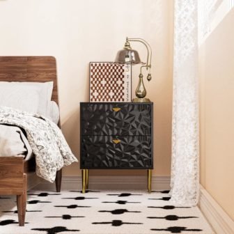 Black 2-Drawer Wood Nightstand with Tapered Support Legs
