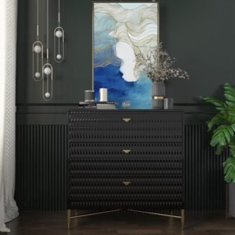 Black 3-Drawer Wood Nightstand with Square Support Legs