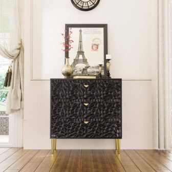 Black 3-Drawer Wood Nightstand with Tapered Support Legs