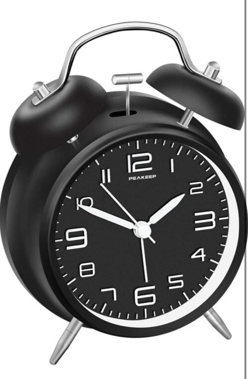 Black 4 inches Battery Operated Twin Bell Loud Alarm Clock