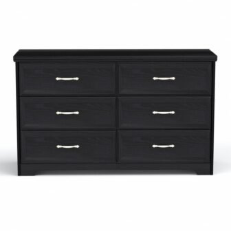 Black 6-Drawers 47.60 in. Wide Bedroom Chest of Drawers Dresser Metal Pulls
