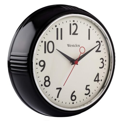 Black 9.5 32042bk 1950's Retro Case Convex Glass Clock Inch