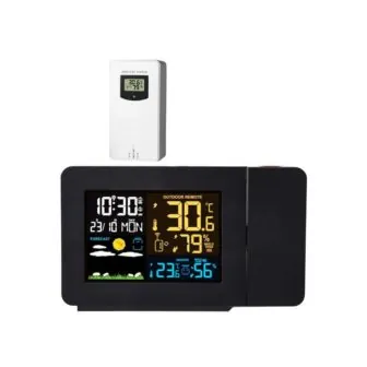 Black ABS Table Top Alarm Clock with Atomic Projection Radio Control Clock with photo Black ABS Table Top Alarm Clock with Atomic Projection Radio Control Clock with featured image