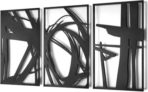 Black Abstract Metal Wall Art, 3D Textured Metal Wall Sculptures, Hollow Out Des