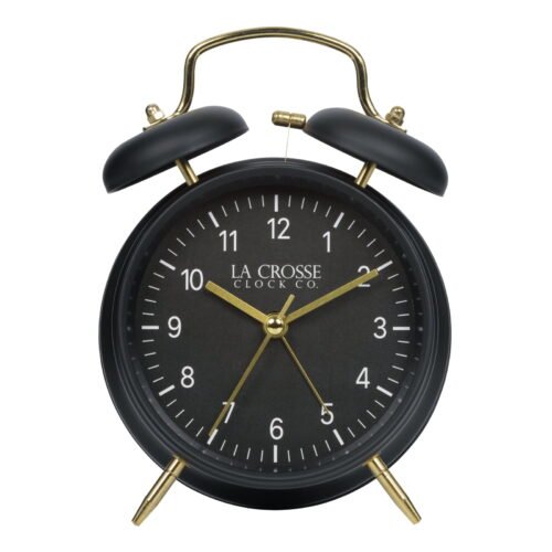 Black and Gold Twin Bell Analog Quartz Deep Sleep Alarm Clock