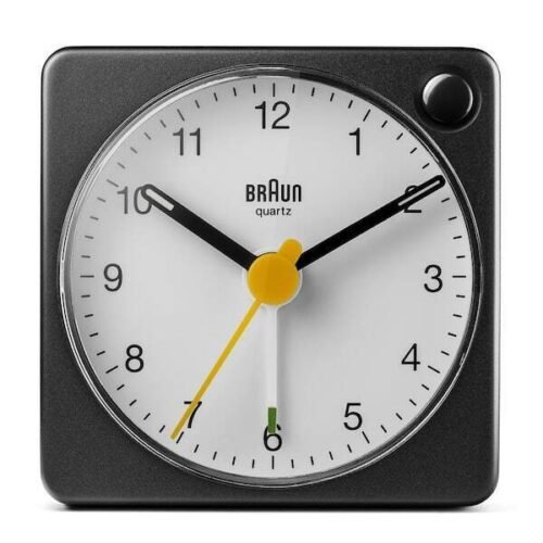 Black and White Battery Operated Classic Travel Analog Alarm Clock Display