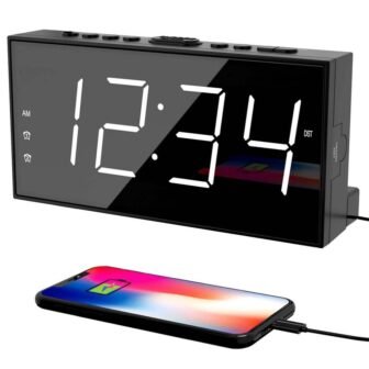 Black and White Digital Clock with LED Big Display and USB Charging...